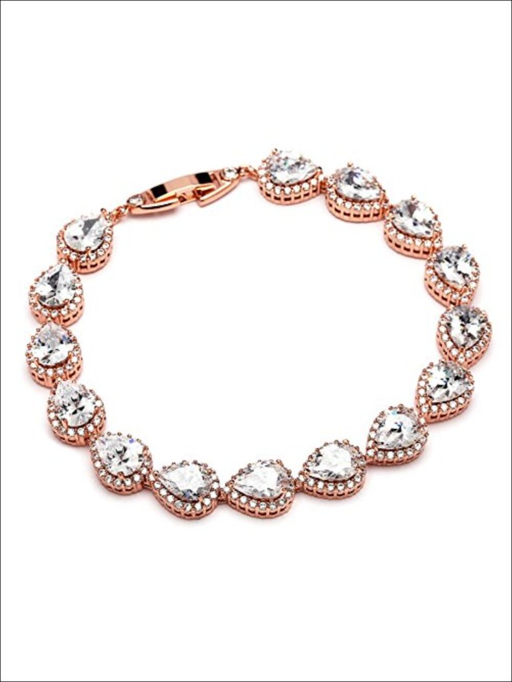 6.5" Rose Gold Pear-Shaped CZ Wedding Tennis Bracelet - Petite
